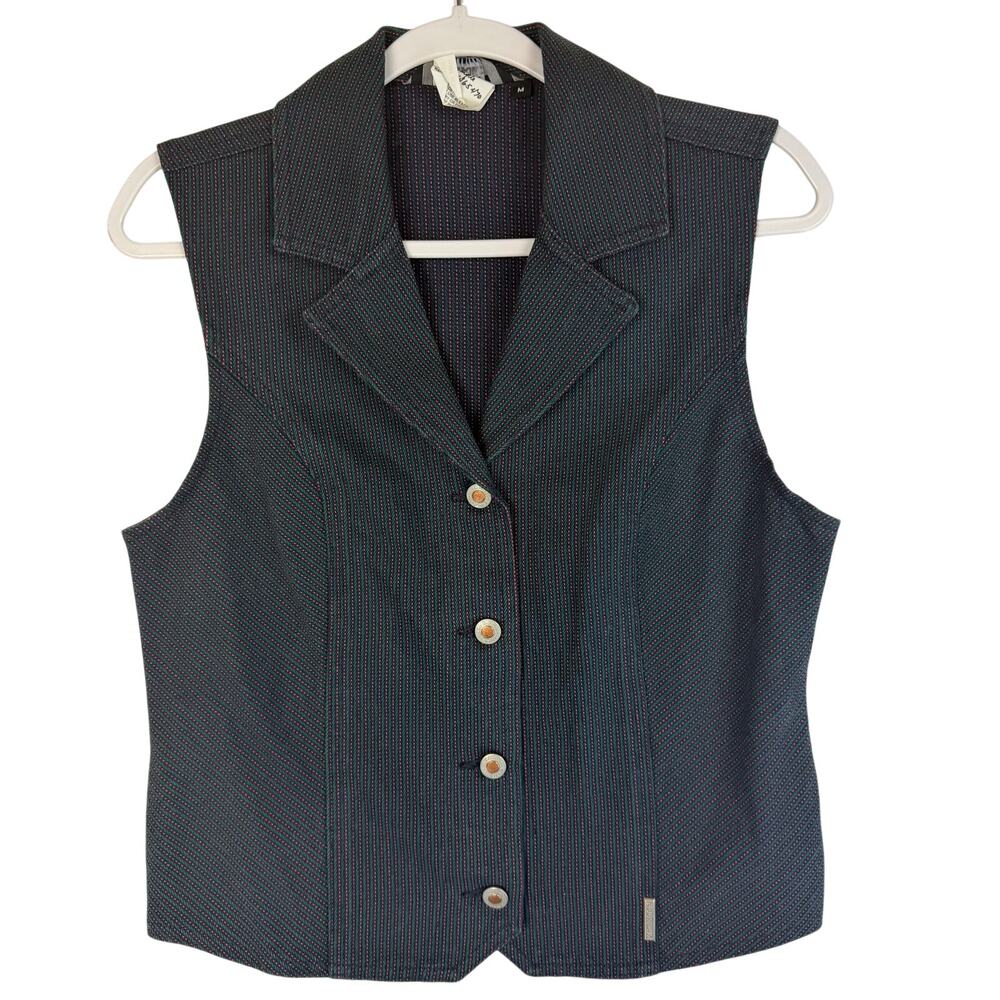 VTG 90s Rockies Denim Vest M Sample Pinstripe Stripe Western Cowboy Cowgirl USA